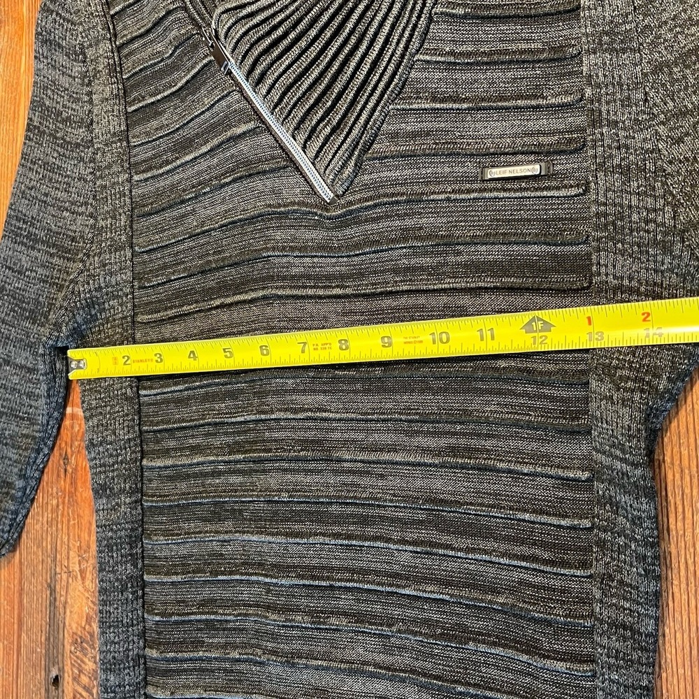 Leif Nelson Cable Knit Sweater Shawl Collar Funnel Neck Gray Techwear Streetwear - Picture 14 of 16
